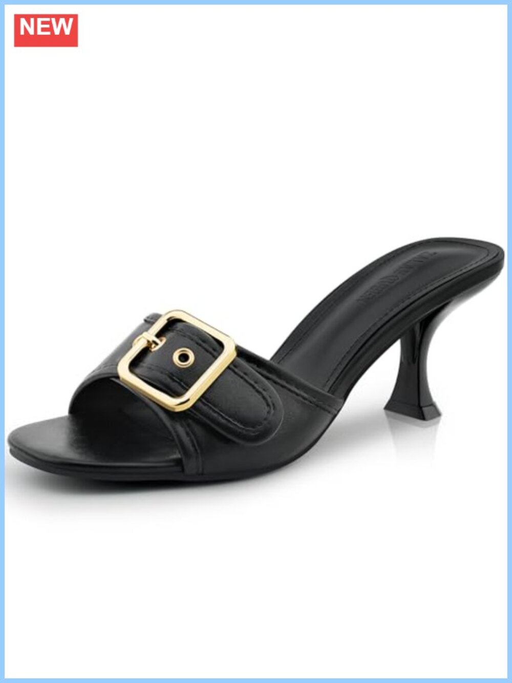 Kitten Heel Square Open Toe Mule Sandals Slip On Buckle Low Heel